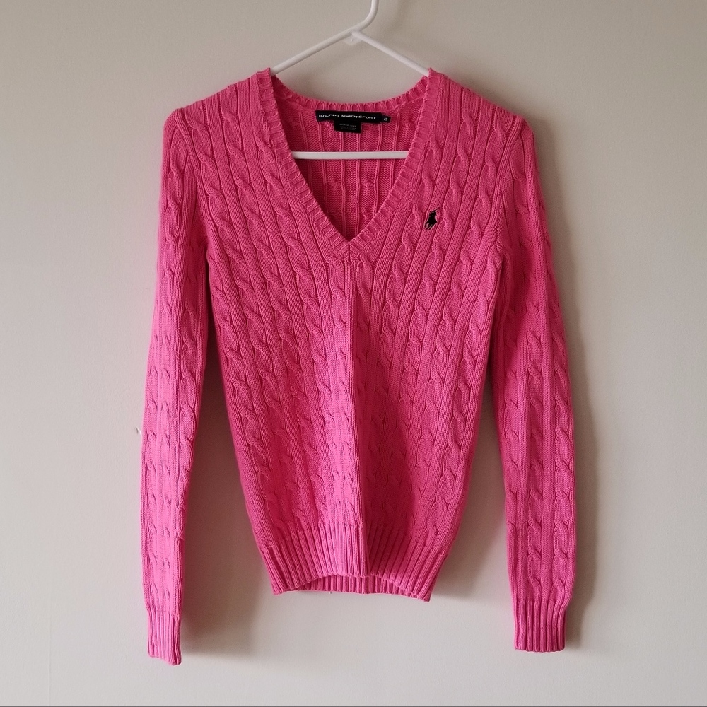  Ralph Lauren Sport V Neck Pink Sweater